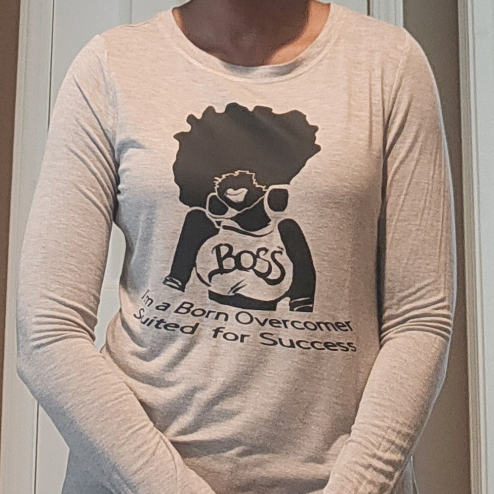 Gray Graphic Long Sleeve Top